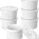vancasso 6 oz Ramekins with Lid, Porcelain Creme Brulee Souffle Dishes, White Pudding Custard Cups Ramiken for Baking, Dishwasher and Oven Safe, Set of 6