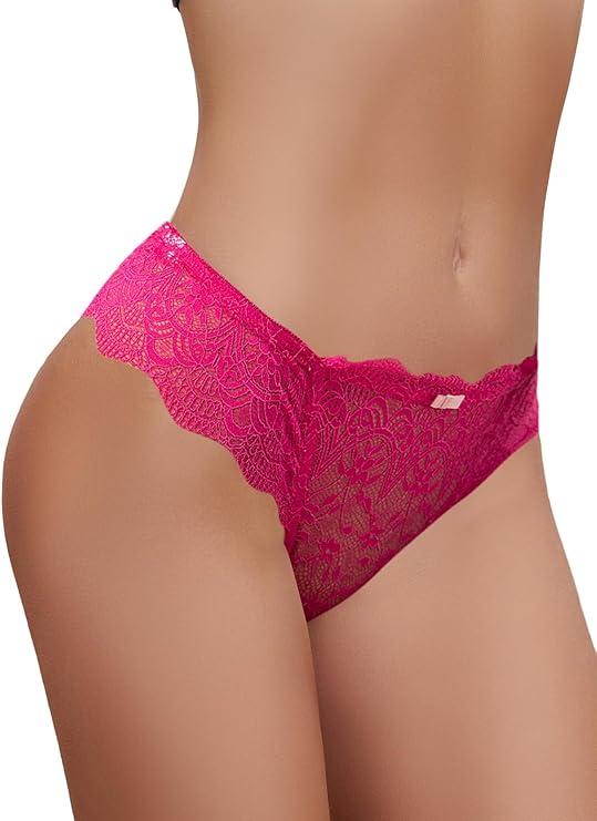 Milumia Women V Cut Bow Knot Lace Sexy Panties Romantic Cheeky Lingerie Underwear Briefs Small, Pink