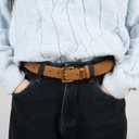 ALUSBELL Womens Suede Waist Belt with Gold Buckle Caramel 1.3inch