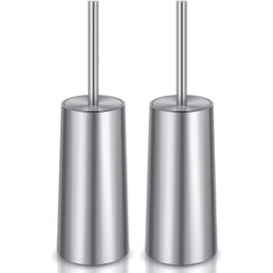 Toilet Brush and Holder, 2 Pack Toilet Brush Stainless Steel, Toilet Bowl Brush for Bathroom Toilet-Ergonomic, Elegant,Durable (Silver)