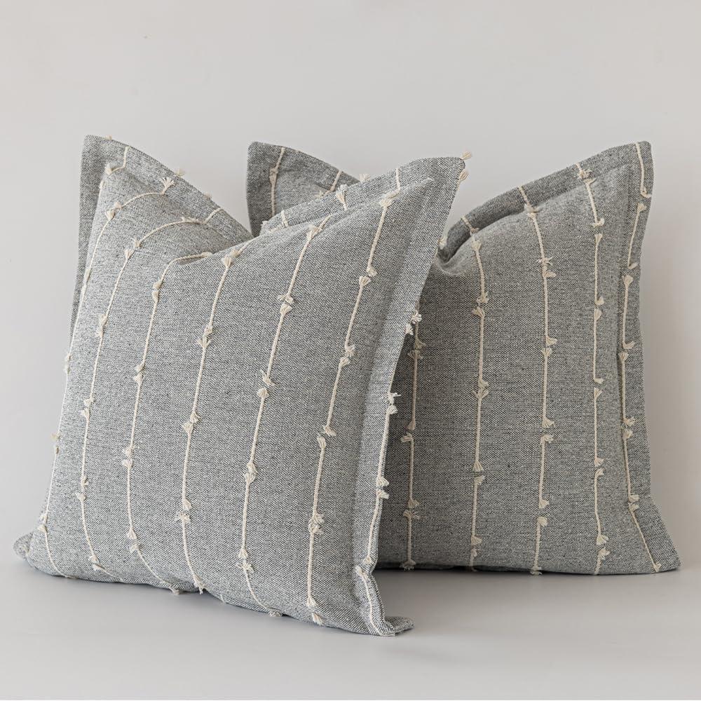 LANANAS Decorative Throw Pillow Covers 18x18 Set of 2 for Couch Sofa Bed Living Room Neutral Farmhouse Boho Modern Accent Home Decor Cushion Covers (Light Grey, 18x18 Inch)
