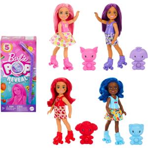 Barbie Pop Reveal Chelsea Small Doll, Fruit Series with 5 Surprises Including Pop-It Pet & Accessories, Features Scent & Color Change (Styles May Vary)