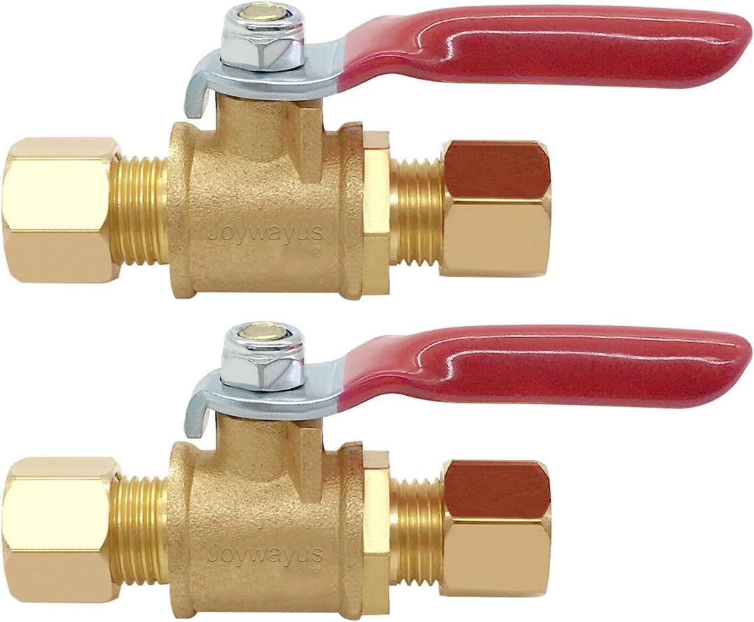 Joywayus Brass Shut Off Ball Valve 3/8" Compression x 3/8" Compression 2-Way Hose Valve Fitting (Pack of 2)