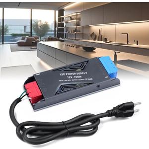 LED Power Supply 12V 100W with Plug, BRIMETI LED Driver 8,3A Transformer AC 120V to 12V DC Low Voltage Switching Converter Constant Voltage Ultra Slim Adapter for Strip Light Cabinet Lights