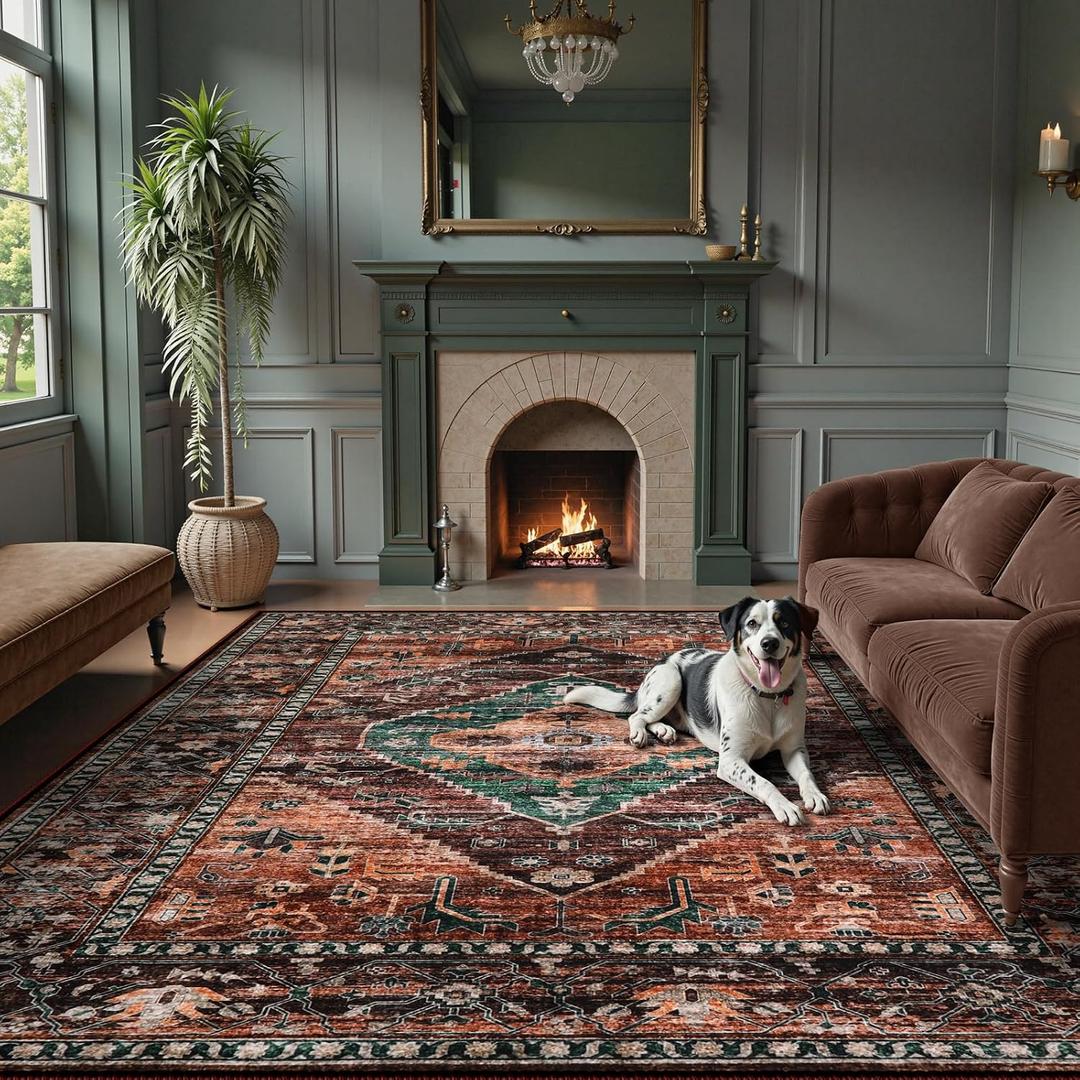 Lahome 8x10 Ultra-Thin Living Room Rug Non-Slip Washable Non-Shedding Oriental Vintage Distressed Carpet for DiningBedroomOffice Adelyn
