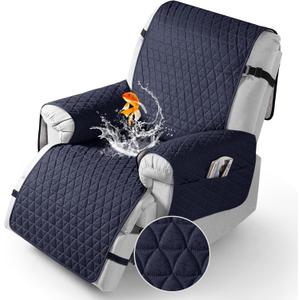 TAOCOCO 100% Waterproof Recliner Cover - Recliner Cover with Non-Slip Granule, Recliner Chair Covers with Elastic Band, Recliner Chair Covers for Reclining Chair(Dark Blue, Large-28'')