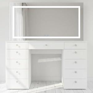 Boahaus Elara Extra-Large Vanity Desk with LED Mirror  Complete Makeup Station with Integrated Power & Built-in Speakers (Pink)