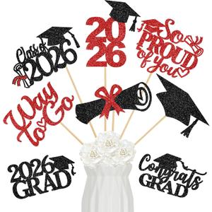 2 x LeeSky 24Pcs 2026 Graduation Centerpieces Sticks Red and Black, Class of 2026 Graduation Party Centerpieces Sticks for Tables 2026 Red and Black 2026 Graduation Table Centerpieces Decorations