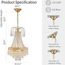 WUZUPS Crystal Chandelier French Empire Flushmount Pendant Ceiling Light Modern Lighting Fixture for Bedroom Hallway Bar Kitchen Bathroom, H 20.9" x W 12.2", Gold, E12 Base