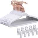 Tonswachic Baby Hangers Velvet - 11 Inch Baby Felt Hangers Non Slip for Toddler - Kids Hanger for Infant Clothes - 30 Pack with 10 Hanger Finger Clips, White