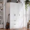 Fenghua Lizhi 3 Doors Wooden Wardrobe Closet Armoire, White Storage Cabinet for Hanging Clothes, Bedroom Large Capacity Freestanding Armoire,Wood Wardrobe Combination with Shelves (2drawer, White)