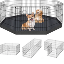 Dog Pen Pet Playpen Dog Fence Indoor Foldable Metal Wire Exercise Puppy Play Yard Pet Enclosure Indoor Outdoor 8 Panels 24 Inch with Bottom Pad/Top Cover (Black with Bottom pad)