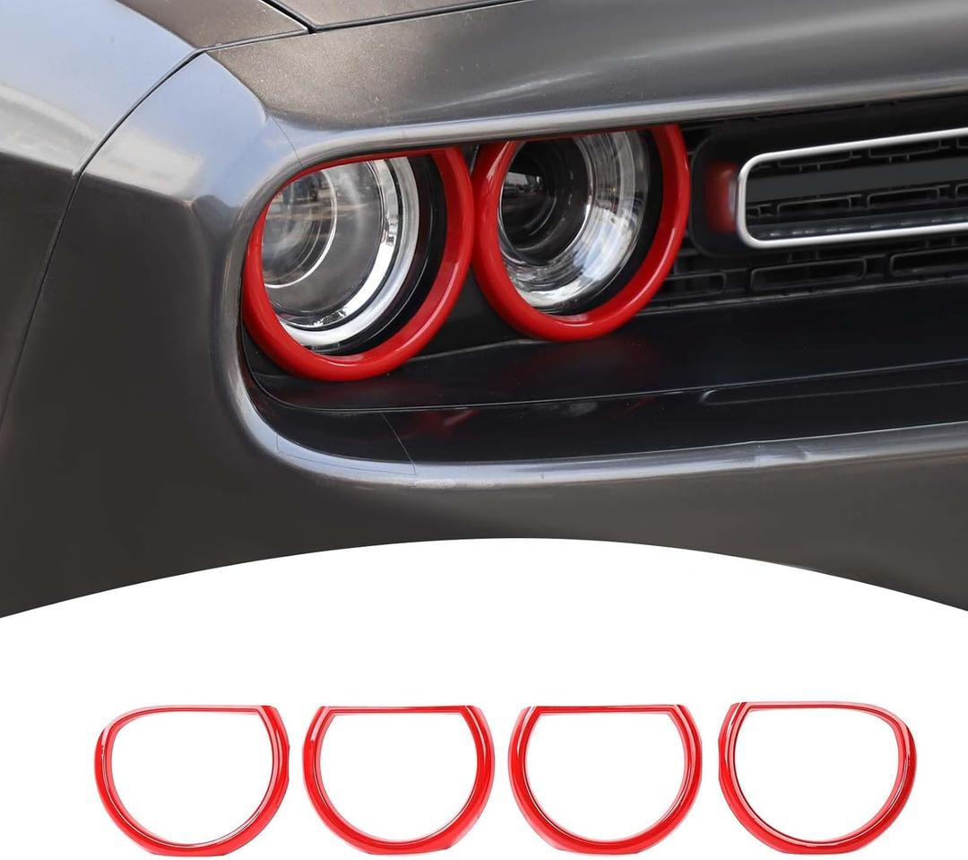 for Challenger Headlight Bezel Cover Trim Ring Red for Dodge Challenger 2015-2023 Red Exterior Accessories, 4 Pcs