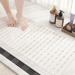 Color&Geometry Shower Mat Non Slip Bath Mat for Tub 16"x27" Bathtub Mat Non Slip Shower Mat for Shower, Bath Mat with Powerful Suction Cup and Drain Holes, Easy to Cut, White