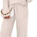 LILLUSORY Womens Lounge Sets 2 Piece Matching Pajamas Fall Fashion 2026 Ribbed Knit Outfits Long Sleeve Casual Sweatsuits (X-Large, Apricot)