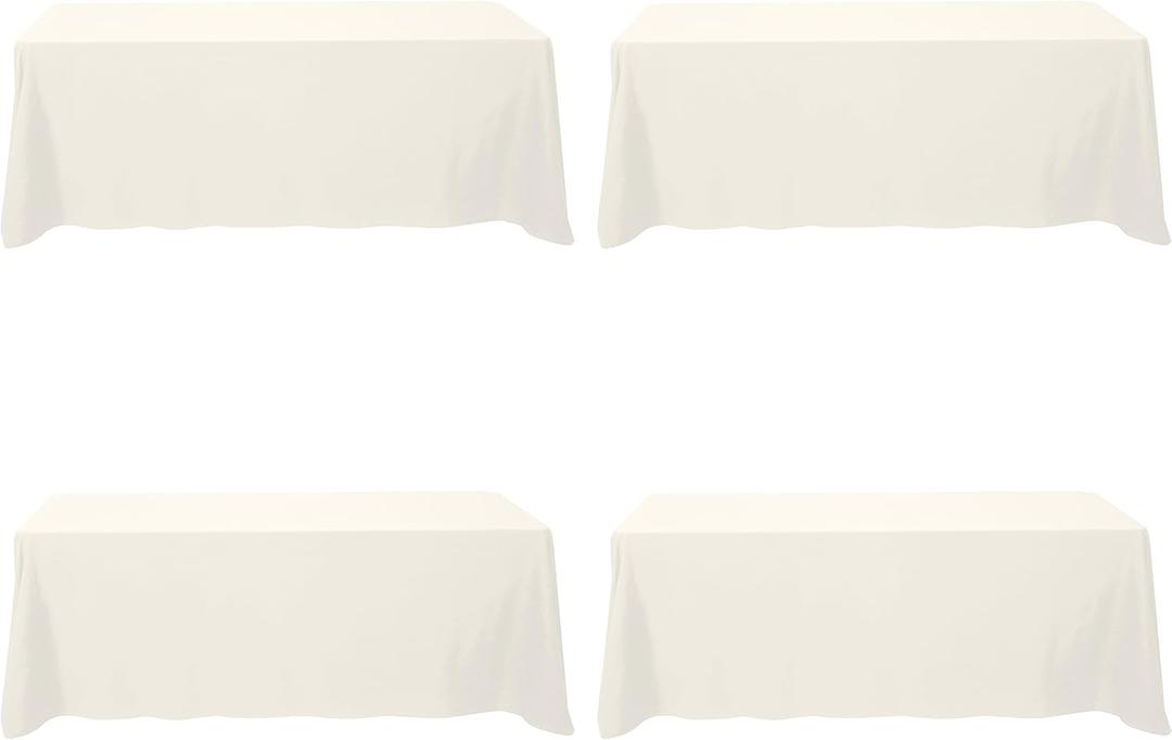 BRILLMAX 4 Pack Ivory Tablecloths 90 x 156 Inch for 8ft Rectangle Tables - 150 GSM Polyester Fabric, Floor Length Drop, Water, Stain & Wrinkle Resistant Cloth Cover for Wedding Reception Banquet