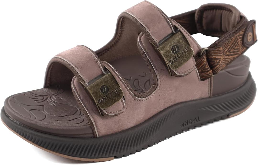 ONCAI Orthopedic Women Sandals with Arch Support Comfort Casual Sport Platform Recovery Hiking Sandals for Laides Water Summer Vacation Shoes Thick Outdoor Adjustable Strap Size 6-12 (Brown)