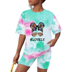 Girl 2 Piece Outfits Toddler Girl Clothes Oversized Short Sleeve T Shirt Active Running Bike Short Sets 5-12Y