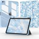 Case for iPad Air 11 Inch M4/M3/M2 2026/2025/2024, iPad Air 5th/4th Generation 10.9" 2022/2020, Tri-Fold Folio Auto Wake/Sleep Cover with Clear Back/Pencil Holder (Floral Blue)
