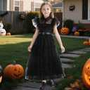 Girls Halloween Costumes Princess Kids Long Black Dress with Wig Accessories Cute Dress Up Birthday Outfits,   110 (3-4 Years)