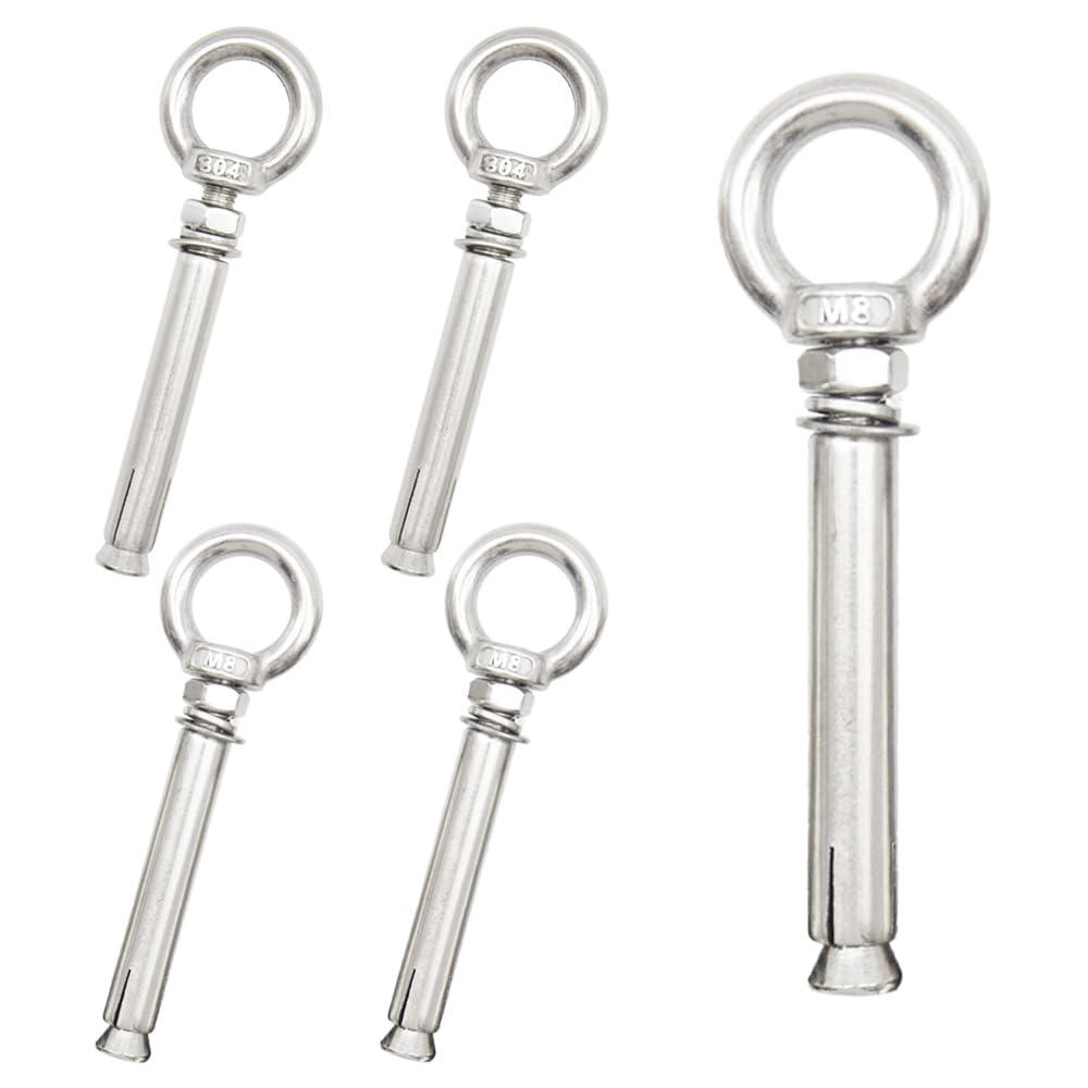 5Pcs Expansion Eye Bolt M8x90mm 304 Stainless Steel Expansion Screws Heavy Duty Ring Lifting Expansion Anchor Eyebolt Closed Hook Wall Concrete Eye Bolt Fasteners (M8*90MM)