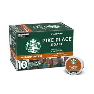 Starbucks K-Cup Coffee Pods, Medium Roast Hot or Iced Coffee, Pike Place Roast, 10 Keurig Pods  (EXP 12/03/25)