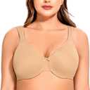 MELENECA Women's Minimizer Seamless Unlined Comfortable Plus Size Underwire Bra Almond 34D