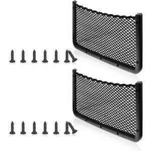 Frienda 2 Pcs Car Storage Net Bag, ABS Plastic Framed Mesh Net Holder, Phone & Cargo Organizer with Screws for Auto, Rv, Boat, Truck Pocket Storage (16 x 8 Inch)