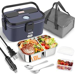 IXIIE Electric Lunch Box 80W for Adults, 1.8L Lunch Warmer with 2 Compartments for Truck/Car/Work, Fast Portable Heated Lunch Box Food Warmer Heater 12/24/110V, Lonchera Elctrica Porttil