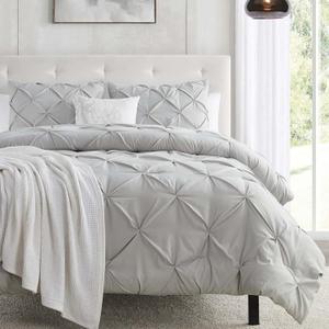 Nestl Light Grey Duvet Cover Queen Size - Soft Double Brushed Duvet Set with Button Closure & Corner Ties, 3 Piece Luxurious Pinch Pleated Duvet Cover Set 90x90 Inches with 2 Pillow Shams