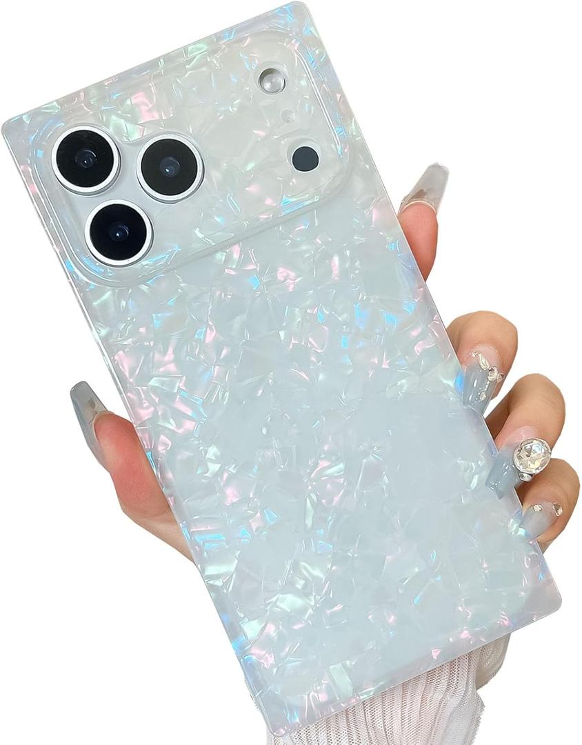 KERZZIL Elegent Pearl Pattern Compatible with iPhone Rectangle Edge Case, Slim Soft TPU Silicone Protective Bumper Cases Cover(Colorful Pearl,17 Pro Max)