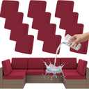 Smiry Waterproof Patio Cushion Covers, Stretch Outdoor Couch Slipcovers Replacement Washable Furniture Protector Sofa Chair Seat Cover for Dogs and Pets (12 Pcs, Wine Red)