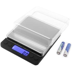 Small Digital Food Kitchen Scale, Jewelry Laboratory Measuring Scale, Black mini Pocket Type, 3000g/0.1g, Suitable for Kitchen Laboratories, etc., with Peeling Function, 2 Trays, Including Batteries.