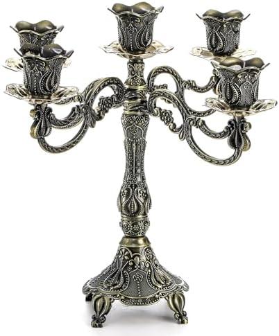 Peohud 5-Candle Metal Candelabra, 10 Inch Tall 5 Arms Candle Holder Stick for Taper Candles, Vintage Candelabra Candle Stand for Home Decor, Event, Wedding, Party
