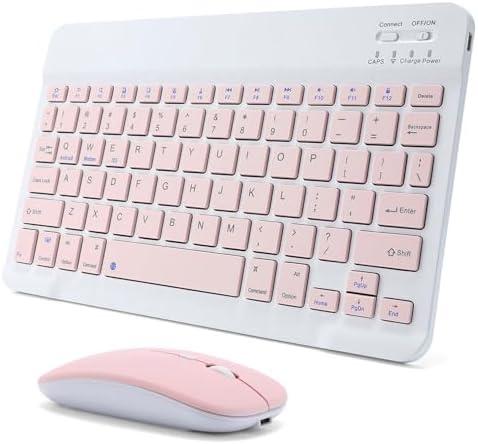 Rechargeable Bluetooth Keyboard and Mouse Combo for iPad, Ultra-Slim Portable Wireless Mouse Keyboard for iPad Pro Air Mini iPhone Samsung Tablet Cell Phone Android, iPadOS/iOS 13 and Above (Pink)