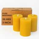 CANDWAX Pure Beeswax Pillar Candles 1.8x3 inch Set of 3-25 Hours Burning Handmade Yellow Candles - Smokeless Pure Bees Wax Candle Home Décor