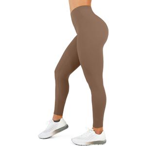 High Waisted Leggings for Women - No Front Seam Tummy Control Yoga Pants for Workout Running No See Through (Brown, M)