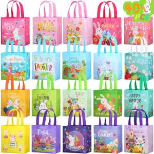 Tudomro 40 Pieces Easter Tote Bags with Handles Bunny Non Woven Bags Reusable Easter Grocery Shopping Bag Kitchen