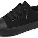 Toddler Little Kid Cushioned Canvas Shoes Slip On Sneakers Soft and Durable (All Black)