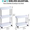 3-Tier Slim Mobile Shelving Unit on Wheels, Slide Out Rolling Bathroom Storage Organizer, Utility Carts Shelf Rack for Kitchen Bathroom Laundry Room Narrow Places, White