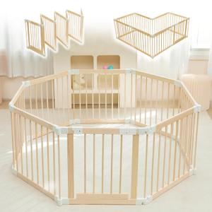 Baby Playpen, Playpen for Babies and Toddlers, Foldable Wooden Play Yard with Gate, Adjustable Baby Activity Center with Child Proof Lock, Fence Play Area for Toddlers 1-356 x 56 x 24inches
