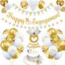 Engagement Party Decorations Gold and White Banner Balloons Cake Toppers Mrs and Mr Balloons Decorations for Engagement Theme Party Wedding Bridal Party Decorations Supplies (Style 01)