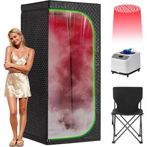 Infrared Sauna & Steam Sauna Box for Home, Portable Personal Sauna with Transparent Door, Powerful Steam Heating, Foldable Indoor Sauna for Relaxation, Detox & Muscle Recovery ( Red Light, Black)
