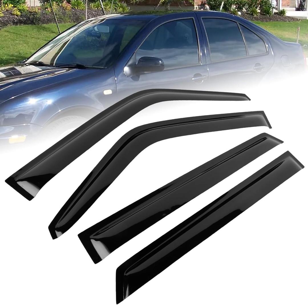 4Pcs Tape-on Type Side Window Rain Guards Deflectors and Visors Compatible with Volkswagen Jetta 4-Door Sedan Only 1999-2005 Car Accessories
