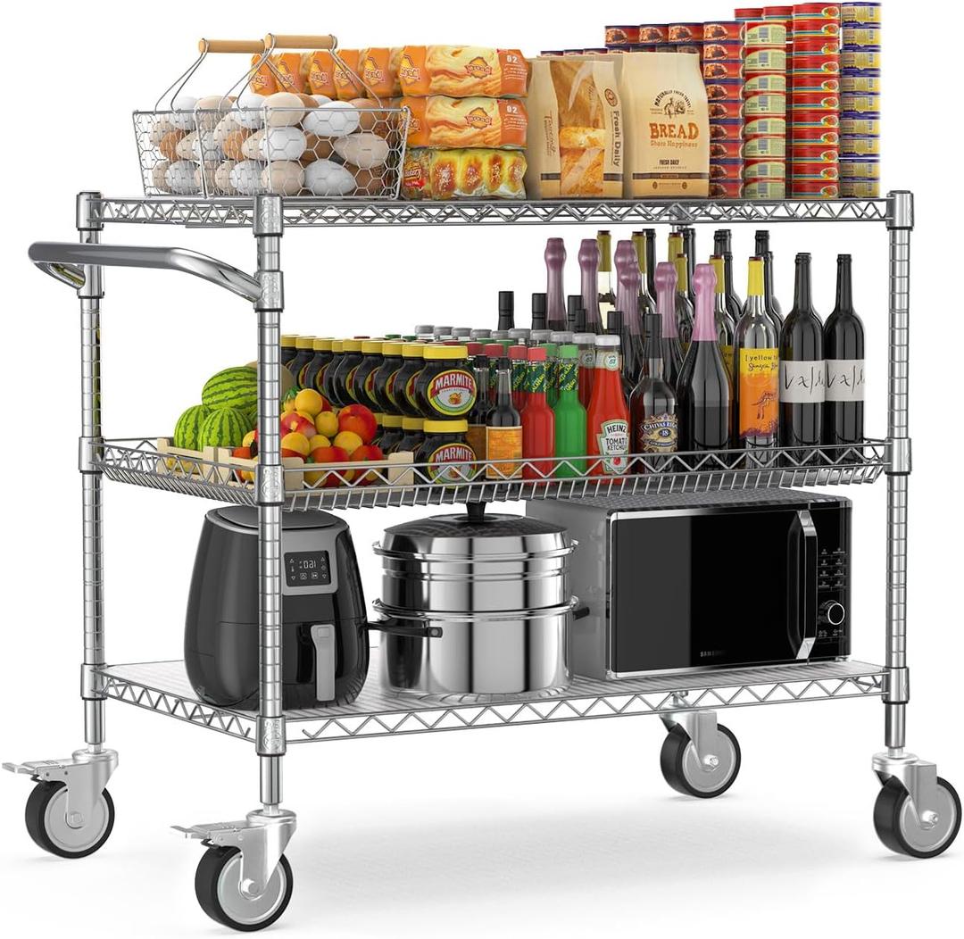 Commercial Rolling Utility Cart,45In Large Kitchen Carts with Wheels