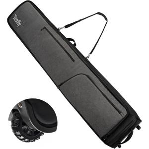 Wheeled Ski Bag for Air Travel, Padded Waterproof Ski Gear Bag Fits 2 Pairs Skis, Adjustable Length 156-200cm, Foldable (175, Grey)