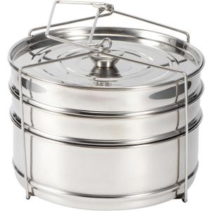 Stackable Stainless Steel Steamer Pots Set - 3 Tier Pans for 6QT Pressure Cookers, Dishwasher Safe Insert Cookware Instant Pot Accessories Stacking Pots for Steaming, Cooking, Serving