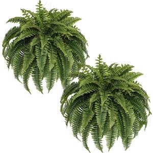 Silky Artificial Boston Fern Bush,48IN Fake Fern Large Hanging Plant That Look Real for Outdoors Home Decor,80Branches (Pack of 2)