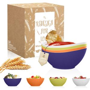 Dessert Bowls 10 oz - 5 Inch Wheat Straw Bowl Alternative to Plastic Bowls Reusable Unbreakable Small Bowls for Snack Soy Sauce Dish Microwave & Dishwasher Safe Bowl Set 4 PCS - Memphis