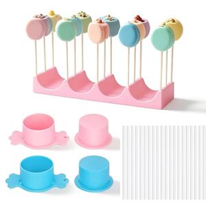 COKEJA Silicone Cake Pop Mold Set, 53 PCS Cake Pop Maker Set with Silicone Tray, Pink & Blue Cutters, and 50 Paper Sticks – Ideal for Parties, Birthdays, and Family Gatherings